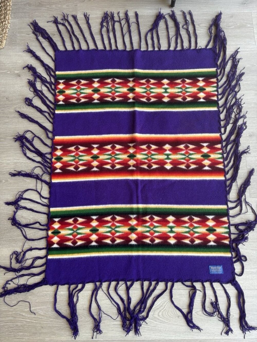 Beaver State Pendleton Mills Robe Shawl Fringed Blanket Purple
